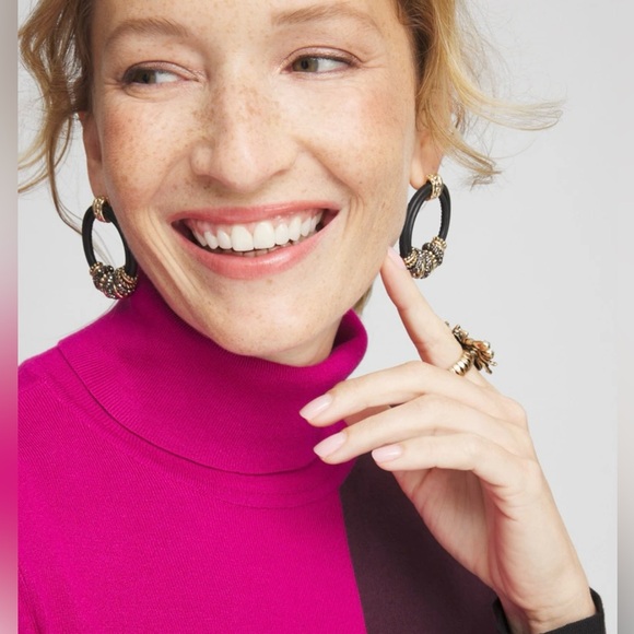 SOLD NWT Chico’s Pink Black Wine Color Block Turtleneck Sweater Sz 3 (16/XL) - Picture 2 of 6